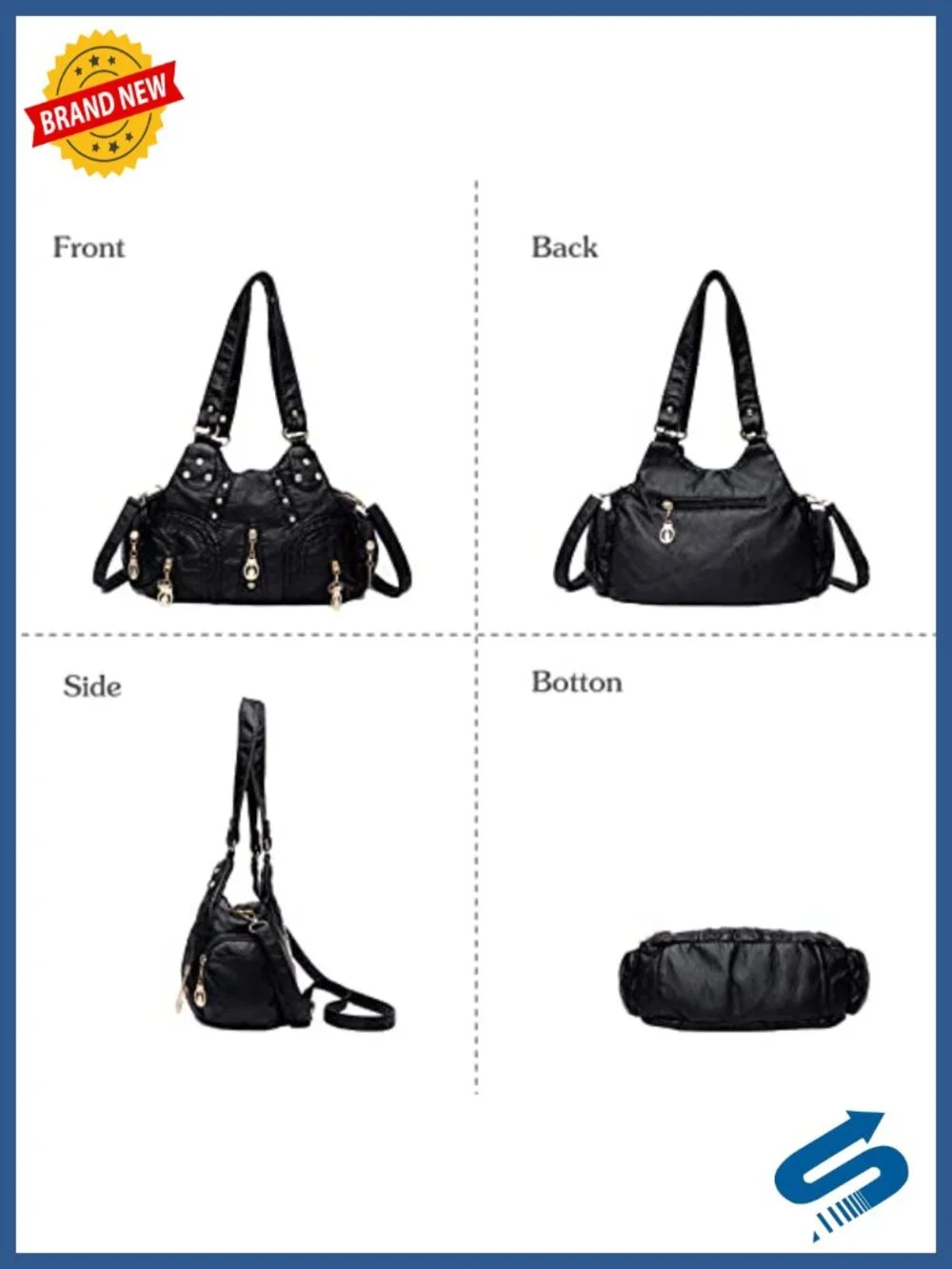 PU Leather Hobo Shoulder Bag Crossbody Women Top-Handle Purse